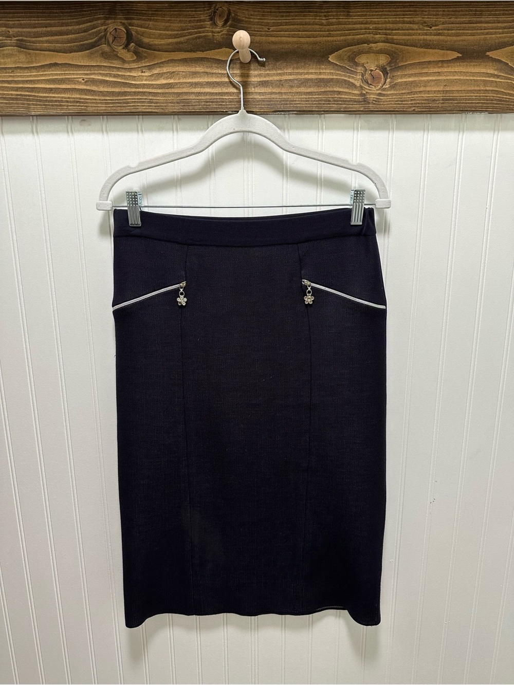Misook Navy Pencil Skirt with Silver Accent Zips